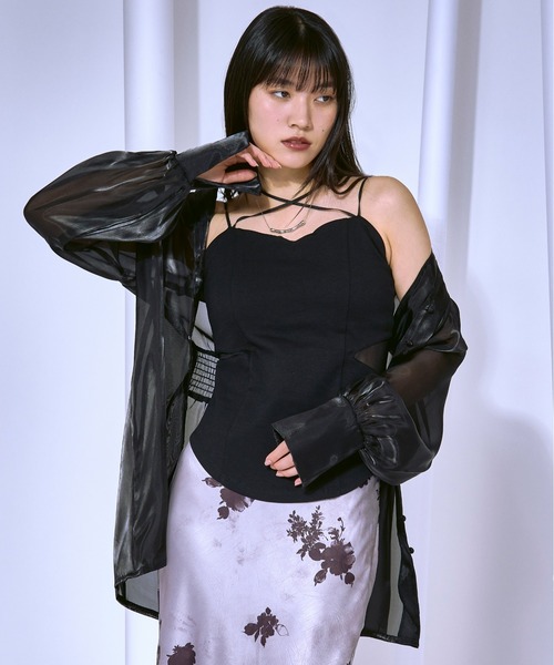 Ezick（エジック）の「Waist　tuck　design　光沢シアーシャツ（シャツ/ブラウス・レディース・オフホワイト/ブラック・FREE）」の15枚目の写真