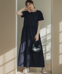 高身長 鹿の子ティアードフレアワンピース(トールサイズ)Essenave