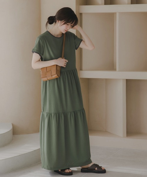 slattgir(スラットジール)の「高身長 鹿の子ティアードフレアワンピース(トールサイズ)Essenave(ワンピース・レディース・ネイビー/杢グレー/カーキ/ブラック・3L/4L/5L/M/L/LL)」の3枚目の写真