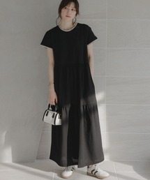高身長 鹿の子ティアードフレアワンピース(トールサイズ)Essenave