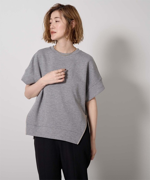 UR'S（ユアーズ）の「ジップスリットオーバーサイズプルオーバー（Tシャツ/カットソー・レディース・ライトベージュ/ブラック/杢グレー・S/L/M）」の6枚目の写真