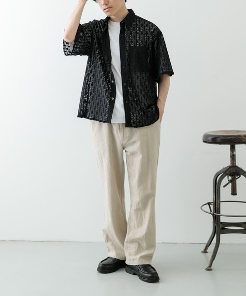 ITEMS URBANRESEARCH（アイテムズ アーバンリサーチ）の「レギュラーカラーレース半袖シャツ（シャツ/ブラウス・メンズ・オフホワイト/ブラック/グリーン系その他・MEDIUM/LARGE）」の4枚目の写真