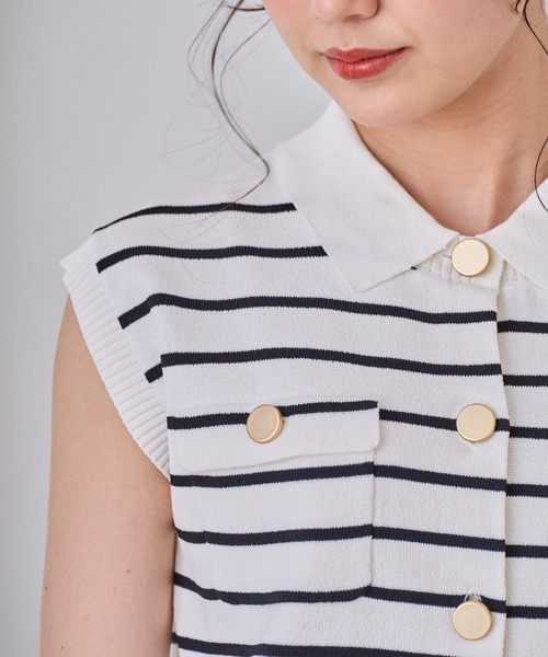 31 Sons de mode(トランテアン ソン ドゥ モード)の「2025春夏新作 取り外し襟付きニット(ニット/セーター・レディース・ピンク/イエロー/ネイビー/ホワイト×ブラック・フリ-)」の9枚目の写真