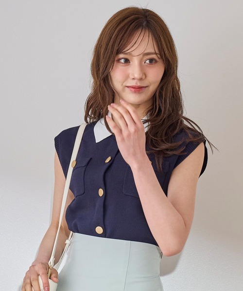 31 Sons de mode(トランテアン ソン ドゥ モード)の「2025春夏新作 取り外し襟付きニット(ニット/セーター・レディース・ピンク/イエロー/ネイビー/ホワイト×ブラック・フリ-)」の15枚目の写真