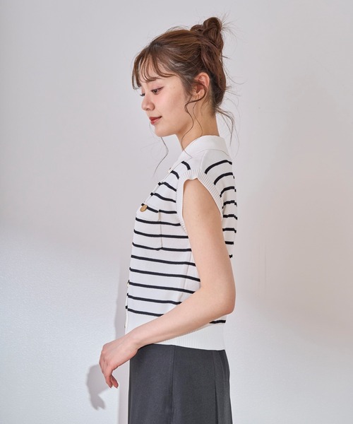 31 Sons de mode(トランテアン ソン ドゥ モード)の「2025春夏新作 取り外し襟付きニット(ニット/セーター・レディース・ピンク/イエロー/ネイビー/ホワイト×ブラック・フリ-)」の5枚目の写真