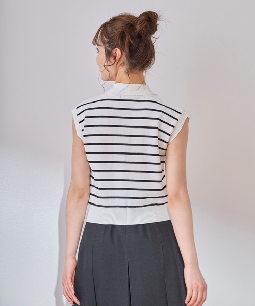 31 Sons de mode(トランテアン ソン ドゥ モード)の「2025春夏新作 取り外し襟付きニット(ニット/セーター・レディース・ピンク/イエロー/ネイビー/ホワイト×ブラック・フリ-)」の6枚目の写真