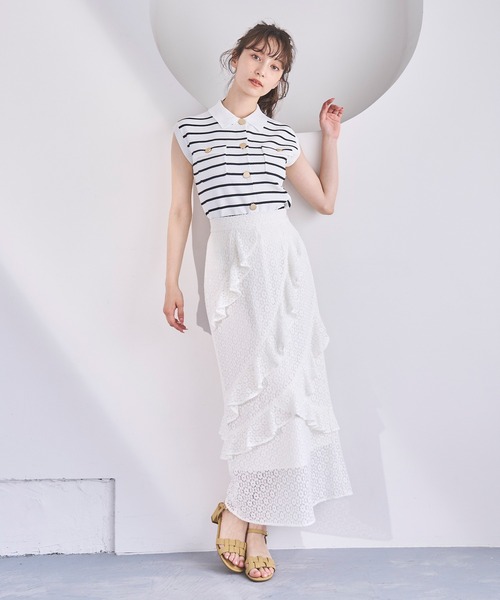 31 Sons de mode(トランテアン ソン ドゥ モード)の「2025春夏新作 取り外し襟付きニット(ニット/セーター・レディース・ピンク/イエロー/ネイビー/ホワイト×ブラック・フリ-)」の20枚目の写真