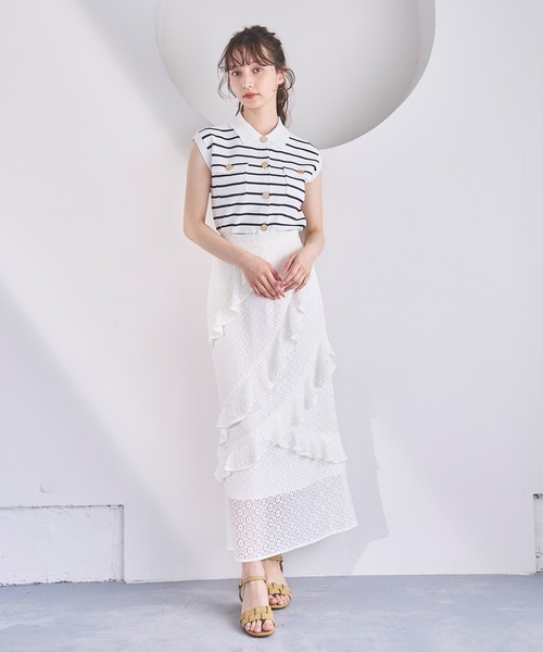 31 Sons de mode(トランテアン ソン ドゥ モード)の「2025春夏新作 取り外し襟付きニット(ニット/セーター・レディース・ピンク/イエロー/ネイビー/ホワイト×ブラック・フリ-)」の21枚目の写真