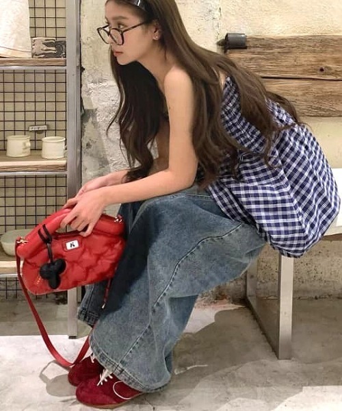 SHEENA(シーナ)の「チェック柄シャーリングベアチュニック(キャミソール・レディース・ネイビー・M)」の16枚目の写真