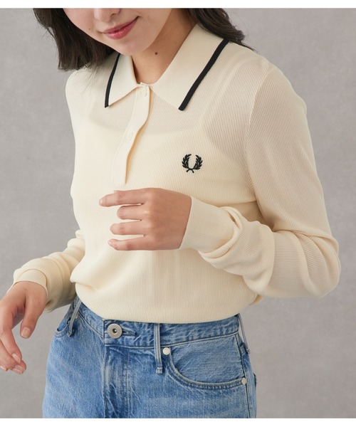 FRED PERRY(フレッドペリー)の「【FRED PERRY】フレッドペリー シアーリブニットポロシャツ RIB KNITTED POLO SHIRT K1135(ニット/セーター・レディース・ブラック/オフホワイト・10)」の2枚目の写真