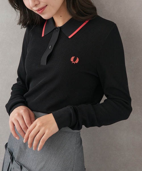 FRED PERRY(フレッドペリー)の「【FRED PERRY】フレッドペリー シアーリブニットポロシャツ RIB KNITTED POLO SHIRT K1135(ニット/セーター・レディース・ブラック/オフホワイト・10)」の1枚目の写真