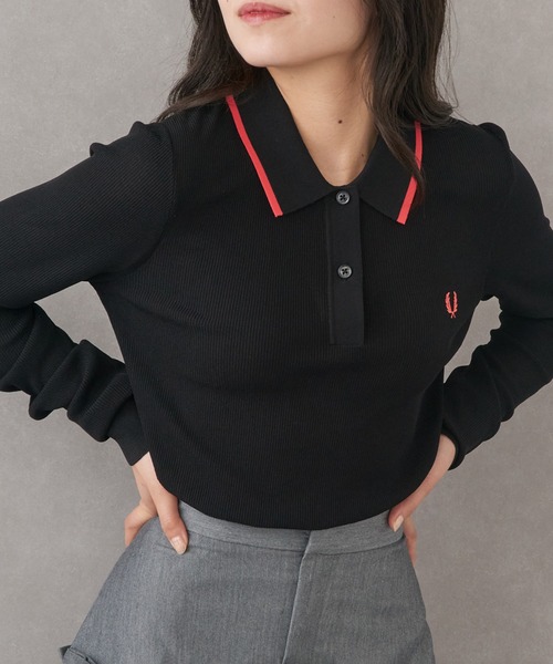 FRED PERRY(フレッドペリー)の「【FRED PERRY】フレッドペリー シアーリブニットポロシャツ RIB KNITTED POLO SHIRT K1135(ニット/セーター・レディース・ブラック/オフホワイト・10)」の4枚目の写真