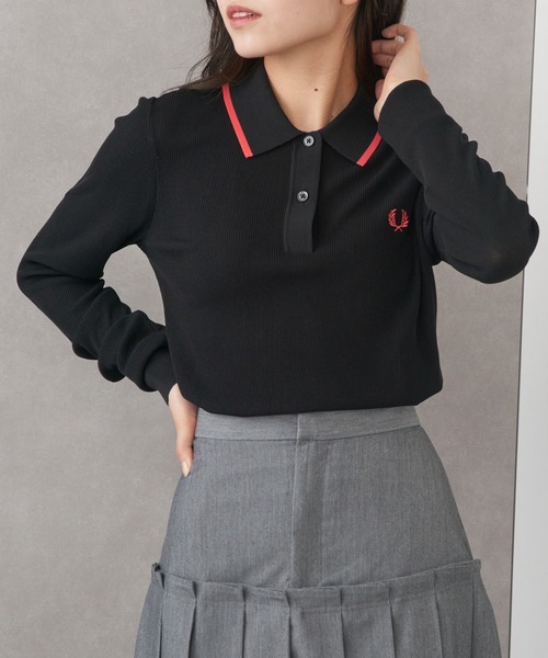 FRED PERRY(フレッドペリー)の「【FRED PERRY】フレッドペリー シアーリブニットポロシャツ RIB KNITTED POLO SHIRT K1135(ニット/セーター・レディース・ブラック/オフホワイト・10)」の3枚目の写真