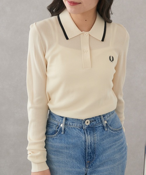 FRED PERRY(フレッドペリー)の「【FRED PERRY】フレッドペリー シアーリブニットポロシャツ RIB KNITTED POLO SHIRT K1135(ニット/セーター・レディース・ブラック/オフホワイト・10)」の13枚目の写真