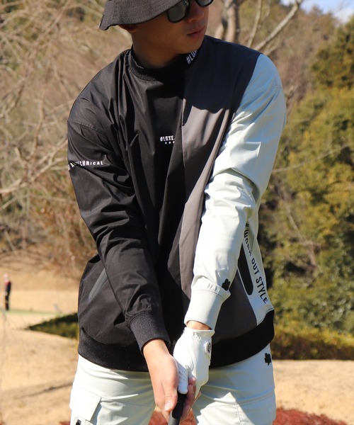 LUXE/R GOLF(ラグジュ ゴルフ)の「(RM)【LUXE/R GOLF】ストレッチ クロス 切り替え 配色 モックネック プルオーバー シャツ(スウェット・メンズ・ベージュ系/ブラック系/ホワイト系・L/XL/M)」の2枚目の写真
