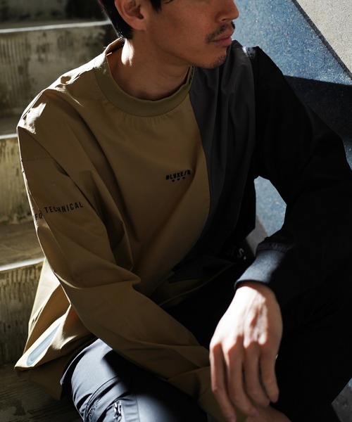 LUXE/R GOLF(ラグジュ ゴルフ)の「(RM)【LUXE/R GOLF】ストレッチ クロス 切り替え 配色 モックネック プルオーバー シャツ(スウェット・メンズ・ベージュ系/ブラック系/ホワイト系・L/XL/M)」の3枚目の写真