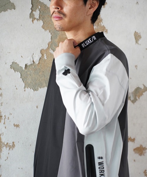 LUXE/R GOLF(ラグジュ ゴルフ)の「(RM)【LUXE/R GOLF】ストレッチ クロス 切り替え 配色 モックネック プルオーバー シャツ(スウェット・メンズ・ベージュ系/ブラック系/ホワイト系・L/XL/M)」の5枚目の写真