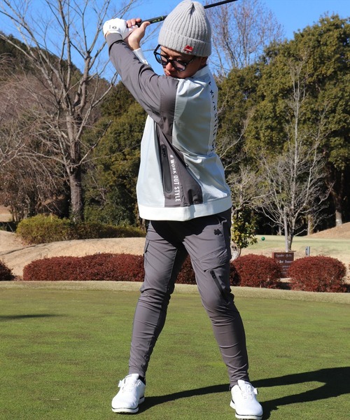 LUXE/R GOLF(ラグジュ ゴルフ)の「(RM)【LUXE/R GOLF】ストレッチ クロス 切り替え 配色 モックネック プルオーバー シャツ(スウェット・メンズ・ベージュ系/ブラック系/ホワイト系・L/XL/M)」の8枚目の写真
