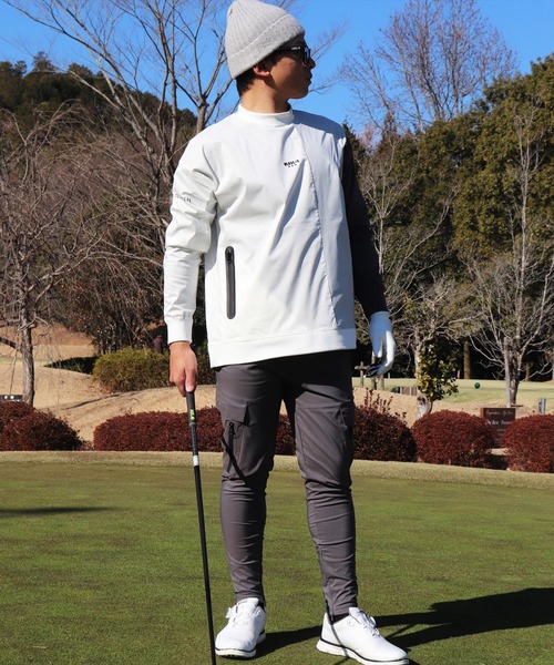 LUXE/R GOLF(ラグジュ ゴルフ)の「(RM)【LUXE/R GOLF】ストレッチ クロス 切り替え 配色 モックネック プルオーバー シャツ(スウェット・メンズ・ベージュ系/ブラック系/ホワイト系・L/XL/M)」の11枚目の写真