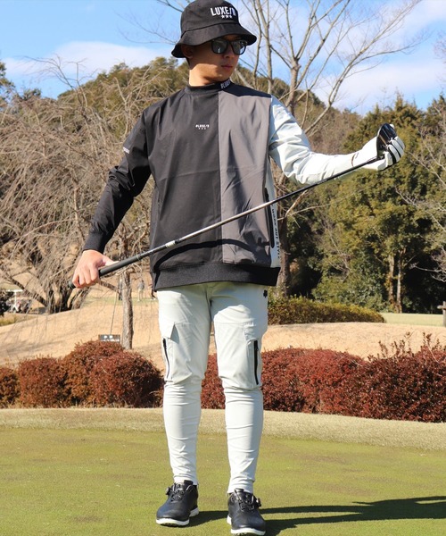 LUXE/R GOLF(ラグジュ ゴルフ)の「(RM)【LUXE/R GOLF】ストレッチ クロス 切り替え 配色 モックネック プルオーバー シャツ(スウェット・メンズ・ベージュ系/ブラック系/ホワイト系・L/XL/M)」の13枚目の写真