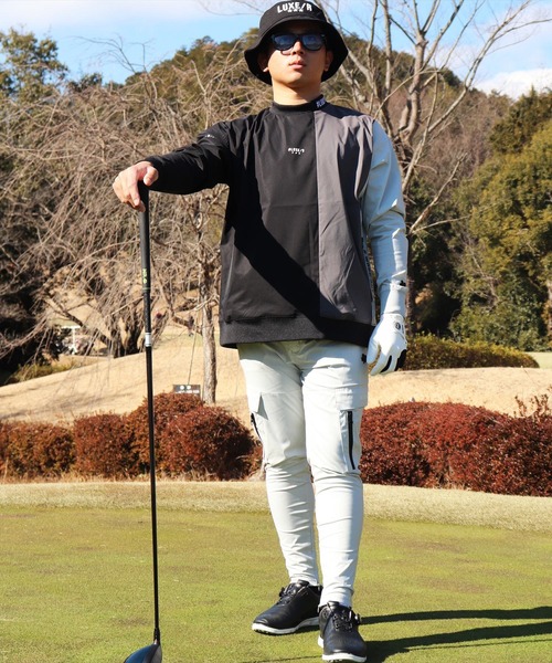 LUXE/R GOLF(ラグジュ ゴルフ)の「(RM)【LUXE/R GOLF】ストレッチ クロス 切り替え 配色 モックネック プルオーバー シャツ(スウェット・メンズ・ベージュ系/ブラック系/ホワイト系・L/XL/M)」の18枚目の写真