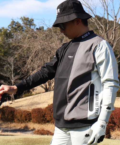 LUXE/R GOLF(ラグジュ ゴルフ)の「(RM)【LUXE/R GOLF】ストレッチ クロス 切り替え 配色 モックネック プルオーバー シャツ(スウェット・メンズ・ベージュ系/ブラック系/ホワイト系・L/XL/M)」の20枚目の写真