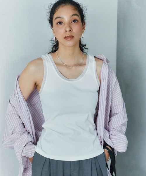 LIENCOEUR(リアンクール)の「アシンメトリースリットチュールタンク(タンクトップ・レディース・ホワイト/ライトブルー/ブラック/ライトイエロー・FREE)」の21枚目の写真