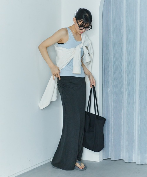 LIENCOEUR(リアンクール)の「アシンメトリースリットチュールタンク(タンクトップ・レディース・ホワイト/ライトブルー/ブラック/ライトイエロー・FREE)」の6枚目の写真