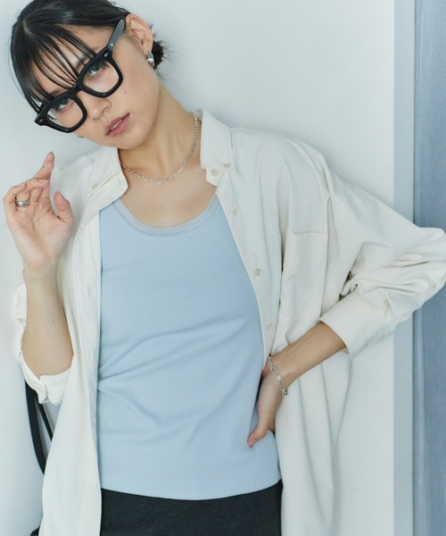 LIENCOEUR(リアンクール)の「アシンメトリースリットチュールタンク(タンクトップ・レディース・ホワイト/ライトブルー/ブラック/ライトイエロー・FREE)」の13枚目の写真