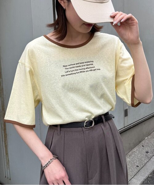 CIAOPANIC TYPY(チャオパニックティピー)の「シアースラブロゴ刺繍リンガーTee(Tシャツ/カットソー・レディース・イエロー/アイボリー/チャコールグレー・ONE SIZE)」の1枚目の写真