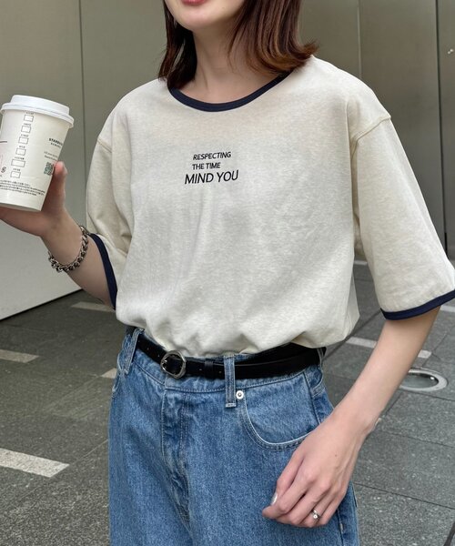 CIAOPANIC TYPY(チャオパニックティピー)の「シアースラブロゴ刺繍リンガーTee(Tシャツ/カットソー・レディース・イエロー/アイボリー/チャコールグレー・ONE SIZE)」の2枚目の写真