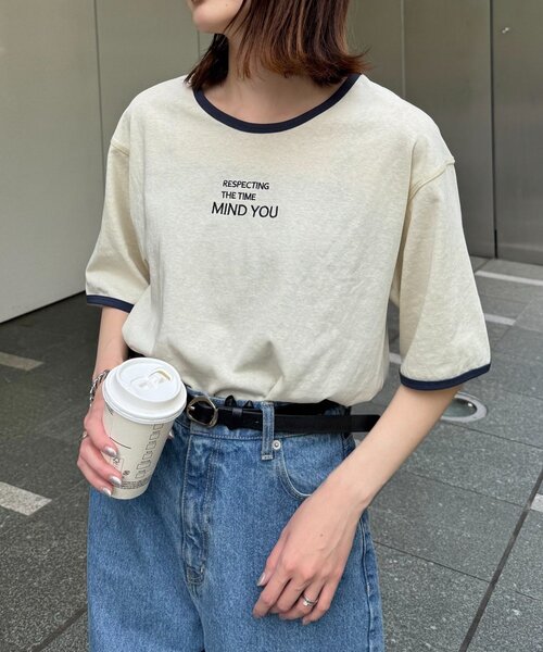 CIAOPANIC TYPY(チャオパニックティピー)の「シアースラブロゴ刺繍リンガーTee(Tシャツ/カットソー・レディース・イエロー/アイボリー/チャコールグレー・ONE SIZE)」の4枚目の写真