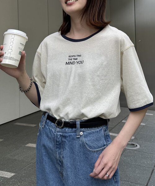 CIAOPANIC TYPY(チャオパニックティピー)の「シアースラブロゴ刺繍リンガーTee(Tシャツ/カットソー・レディース・イエロー/アイボリー/チャコールグレー・ONE SIZE)」の5枚目の写真