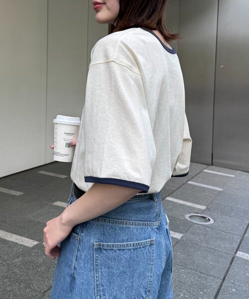 CIAOPANIC TYPY(チャオパニックティピー)の「シアースラブロゴ刺繍リンガーTee(Tシャツ/カットソー・レディース・イエロー/アイボリー/チャコールグレー・ONE SIZE)」の6枚目の写真