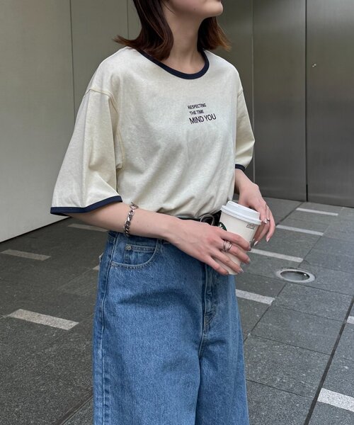 CIAOPANIC TYPY(チャオパニックティピー)の「シアースラブロゴ刺繍リンガーTee(Tシャツ/カットソー・レディース・イエロー/アイボリー/チャコールグレー・ONE SIZE)」の8枚目の写真