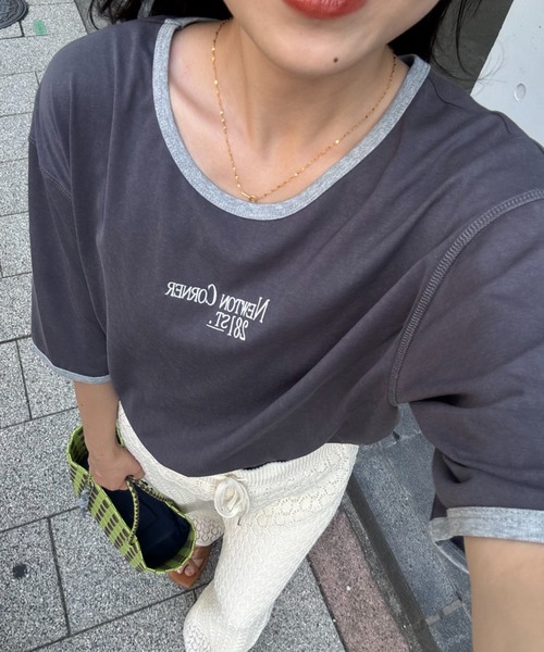 CIAOPANIC TYPY(チャオパニックティピー)の「シアースラブロゴ刺繍リンガーTee(Tシャツ/カットソー・レディース・イエロー/アイボリー/チャコールグレー・ONE SIZE)」の3枚目の写真