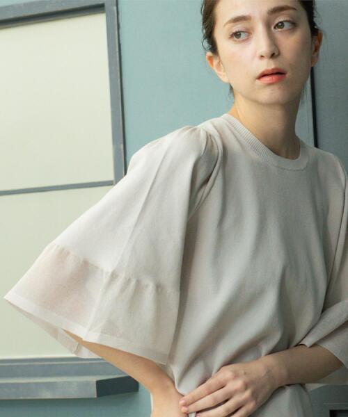 OPAQUE.CLIP（オペークドットクリップ）の「《5色展開》シアーフレアスリーブニット【洗濯機洗い可】（ニット/セーター・レディース・ブラック/ブラウン系その他/ライトオレンジ系/ライトグリーン/ライトグレー・38/40/42）」の21枚目の写真