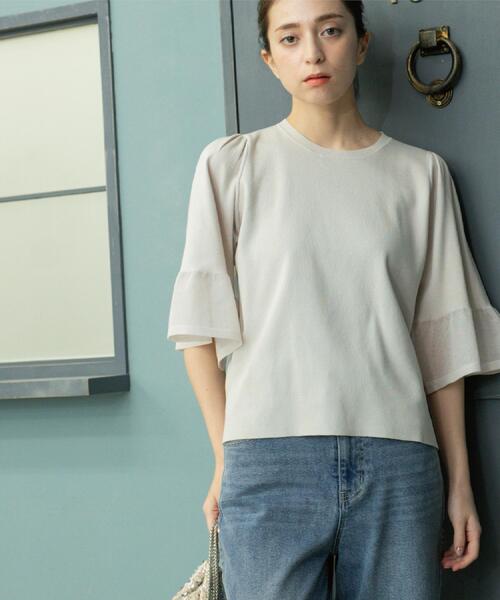 OPAQUE.CLIP（オペークドットクリップ）の「《5色展開》シアーフレアスリーブニット【洗濯機洗い可】（ニット/セーター・レディース・ブラック/ブラウン系その他/ライトオレンジ系/ライトグリーン/ライトグレー・38/40/42）」の22枚目の写真