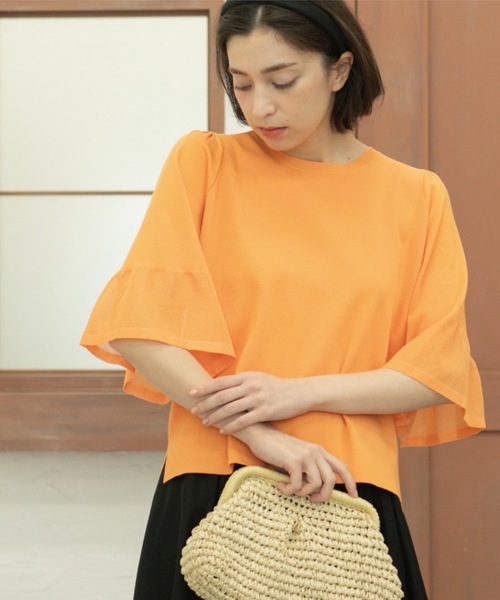 OPAQUE.CLIP（オペークドットクリップ）の「《5色展開》シアーフレアスリーブニット【洗濯機洗い可】（ニット/セーター・レディース・ブラック/ブラウン系その他/ライトオレンジ系/ライトグリーン/ライトグレー・38/40/42）」の5枚目の写真