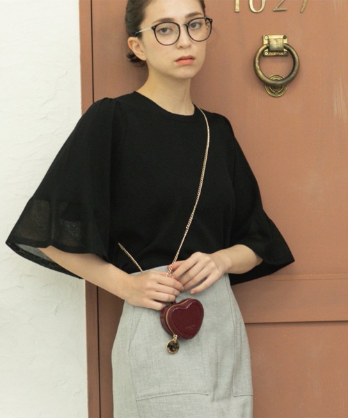 OPAQUE.CLIP（オペークドットクリップ）の「《5色展開》シアーフレアスリーブニット【洗濯機洗い可】（ニット/セーター・レディース・ブラック/ブラウン系その他/ライトオレンジ系/ライトグリーン/ライトグレー・38/40/42）」の2枚目の写真