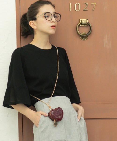 OPAQUE.CLIP（オペークドットクリップ）の「《5色展開》シアーフレアスリーブニット【洗濯機洗い可】（ニット/セーター・レディース・ブラック/ブラウン系その他/ライトオレンジ系/ライトグリーン/ライトグレー・38/40/42）」の9枚目の写真