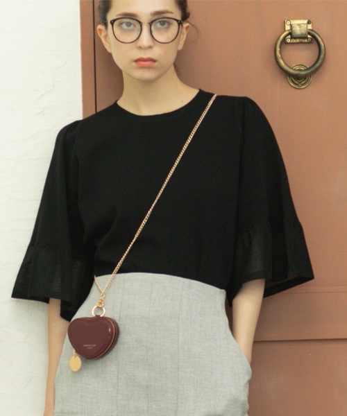 OPAQUE.CLIP（オペークドットクリップ）の「《5色展開》シアーフレアスリーブニット【洗濯機洗い可】（ニット/セーター・レディース・ブラック/ブラウン系その他/ライトオレンジ系/ライトグリーン/ライトグレー・38/40/42）」の10枚目の写真