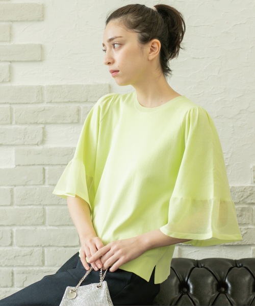 OPAQUE.CLIP（オペークドットクリップ）の「《5色展開》シアーフレアスリーブニット【洗濯機洗い可】（ニット/セーター・レディース・ブラック/ブラウン系その他/ライトオレンジ系/ライトグリーン/ライトグレー・38/40/42）」の12枚目の写真