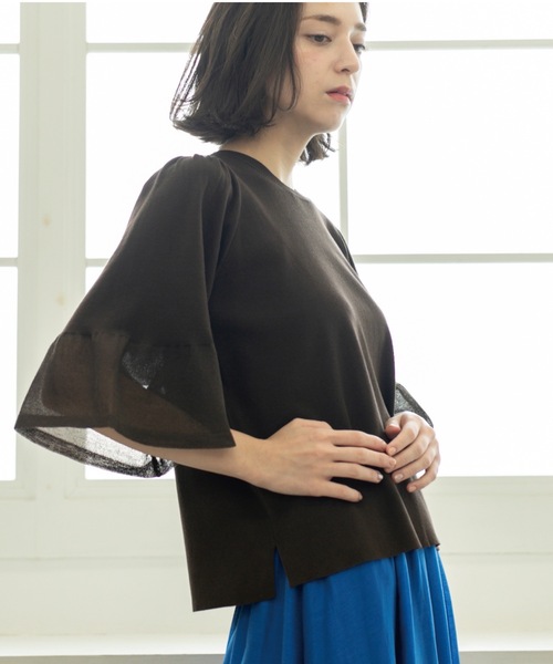 OPAQUE.CLIP（オペークドットクリップ）の「《5色展開》シアーフレアスリーブニット【洗濯機洗い可】（ニット/セーター・レディース・ブラック/ブラウン系その他/ライトオレンジ系/ライトグリーン/ライトグレー・38/40/42）」の13枚目の写真