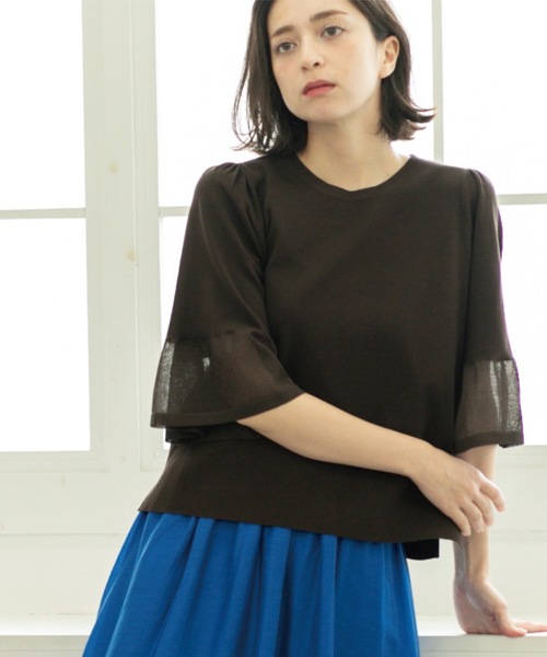 OPAQUE.CLIP（オペークドットクリップ）の「《5色展開》シアーフレアスリーブニット【洗濯機洗い可】（ニット/セーター・レディース・ブラック/ブラウン系その他/ライトオレンジ系/ライトグリーン/ライトグレー・38/40/42）」の14枚目の写真