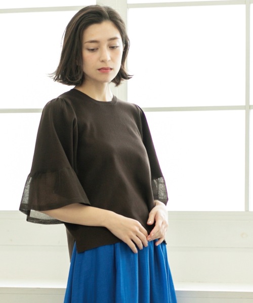 OPAQUE.CLIP（オペークドットクリップ）の「《5色展開》シアーフレアスリーブニット【洗濯機洗い可】（ニット/セーター・レディース・ブラック/ブラウン系その他/ライトオレンジ系/ライトグリーン/ライトグレー・38/40/42）」の15枚目の写真