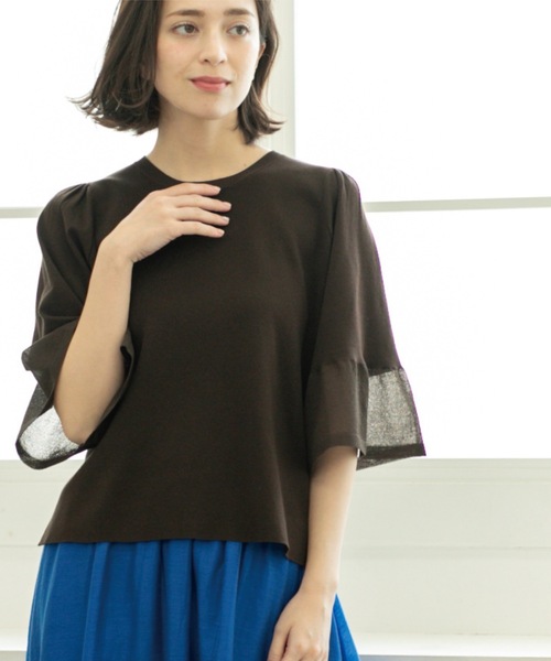 OPAQUE.CLIP（オペークドットクリップ）の「《5色展開》シアーフレアスリーブニット【洗濯機洗い可】（ニット/セーター・レディース・ブラック/ブラウン系その他/ライトオレンジ系/ライトグリーン/ライトグレー・38/40/42）」の16枚目の写真