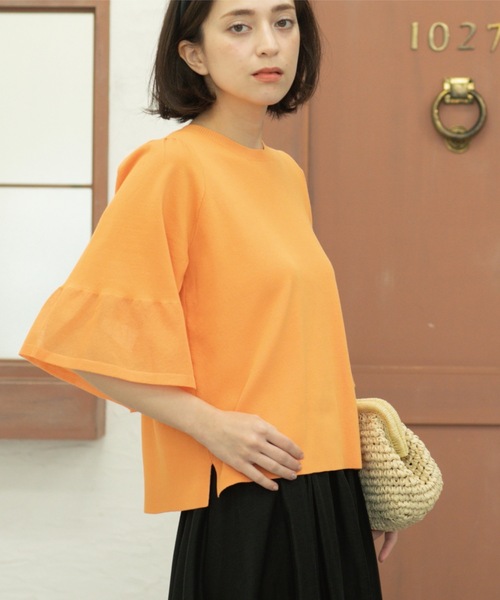 OPAQUE.CLIP（オペークドットクリップ）の「《5色展開》シアーフレアスリーブニット【洗濯機洗い可】（ニット/セーター・レディース・ブラック/ブラウン系その他/ライトオレンジ系/ライトグリーン/ライトグレー・38/40/42）」の17枚目の写真