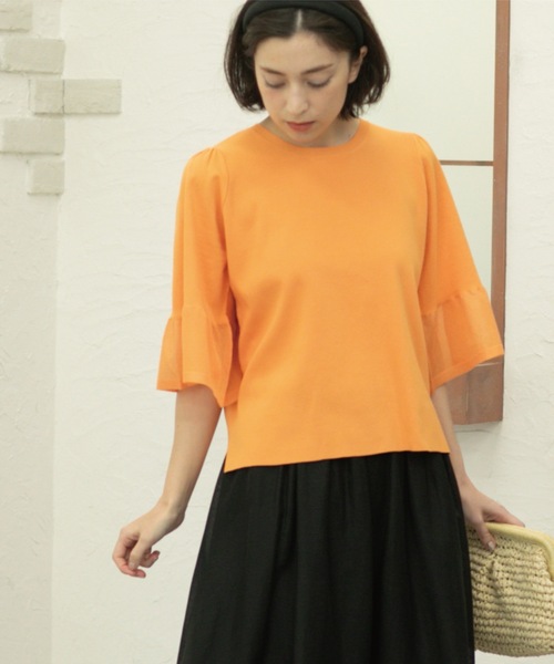 OPAQUE.CLIP（オペークドットクリップ）の「《5色展開》シアーフレアスリーブニット【洗濯機洗い可】（ニット/セーター・レディース・ブラック/ブラウン系その他/ライトオレンジ系/ライトグリーン/ライトグレー・38/40/42）」の18枚目の写真