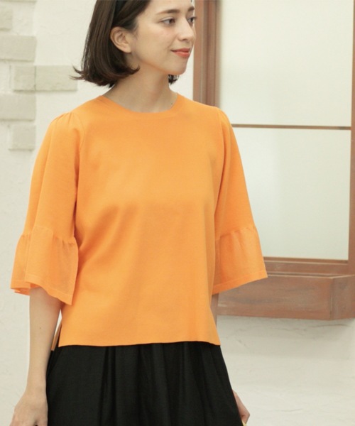 OPAQUE.CLIP（オペークドットクリップ）の「《5色展開》シアーフレアスリーブニット【洗濯機洗い可】（ニット/セーター・レディース・ブラック/ブラウン系その他/ライトオレンジ系/ライトグリーン/ライトグレー・38/40/42）」の19枚目の写真